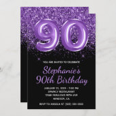 Sparkly Royal Paarse Glitter Zwart Nummer 90 Kaart (Voorkant / Achterkant)