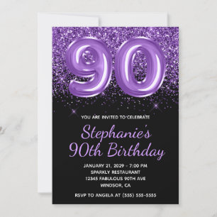 Sparkly Royal Paarse Glitter Zwart Nummer 90 Kaart