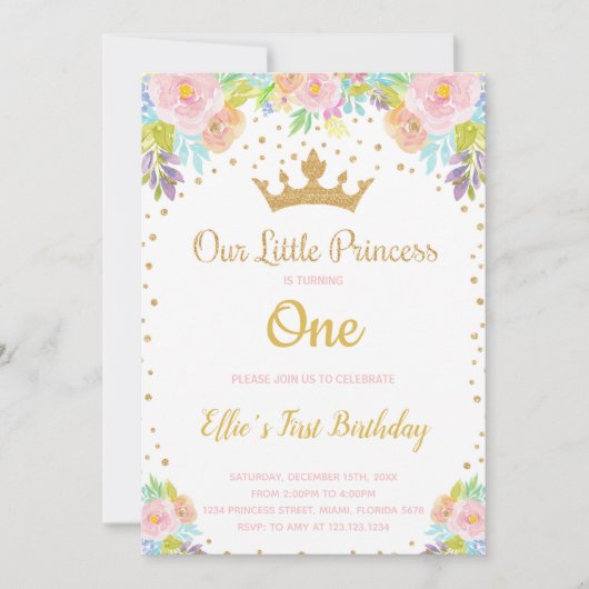 Sparkly Royal Party Kaart voor meisjes (Voorkant)