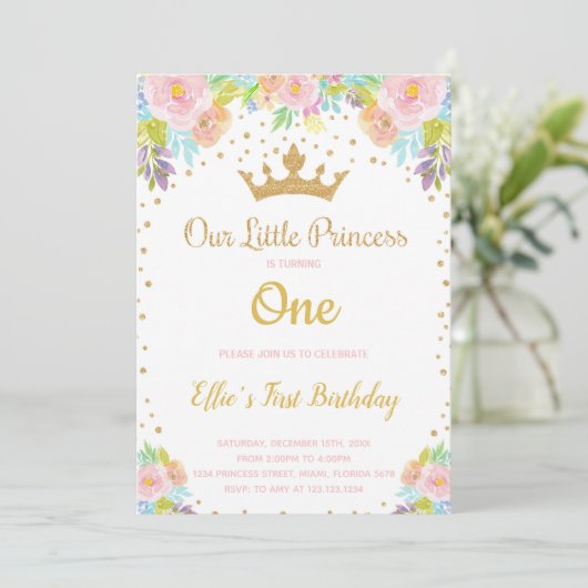 Sparkly Royal Party Kaart voor meisjes (Staand voorkant)