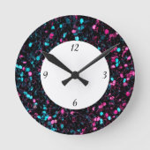 Sparkly-roze blauw mozaïekglitter-sparren met geta ronde klok (Voorkant)