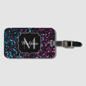 Sparkly roze blauwe mozaïekglitter spark Monogram Bagagelabel (Voorkant (horizontaal))