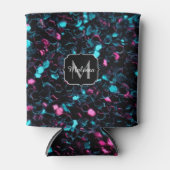 Sparkly roze blauwe mozaïekglitter spark Monogram Blikjeskoeler (Voorkant)