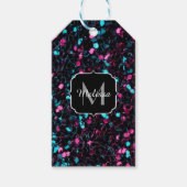 Sparkly roze blauwe mozaïekglitter spark Monogram Cadeaulabel (Voorkant)