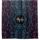 Sparkly roze blauwe mozaïekglitter spark Monogram Douchegordijn (Voorkant)