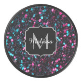 Sparkly roze blauwe mozaïekglitter spark Monogram Hockey Puck (Voorkant)