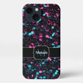 Sparkly roze blauwe mozaïekglitter spark Monogram iPhone Hoesje (Achterkant)