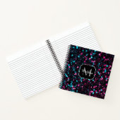 Sparkly roze blauwe mozaïekglitter spark Monogram Notitieboek (Binnen)