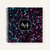 Sparkly roze blauwe mozaïekglitter spark Monogram Notitieboek (Voorkant)