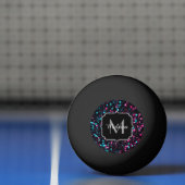 Sparkly roze blauwe mozaïekglitter spark Monogram Pingpongbal (Net)