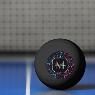 Sparkly roze blauwe mozaïekglitter spark Monogram Pingpongbal