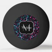 Sparkly roze blauwe mozaïekglitter spark Monogram Pingpongbal (Voorkant)