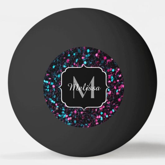 Sparkly roze blauwe mozaïekglitter spark Monogram Pingpongbal (Voorkant)