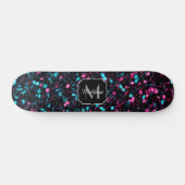 Sparkly roze blauwe mozaïekglitter spark Monogram Skateboard (Horizontaal)