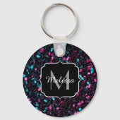 Sparkly roze blauwe mozaïekglitter spark Monogram Sleutelhanger (Voorkant)