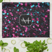 Sparkly roze blauwe mozaïekglitter spark Monogram Theedoek (Gevouwen)