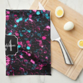 Sparkly roze blauwe mozaïekglitter spark Monogram Theedoek (Quarter Fold)