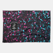 Sparkly roze blauwe mozaïekglitter spark Monogram Theedoek (Horizontaal)