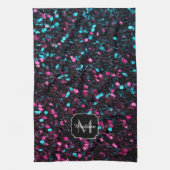 Sparkly roze blauwe mozaïekglitter spark Monogram Theedoek (Verticaal)
