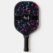 Sparkly roze blauwe mozaïekglitter sparren Monogra Pickleball Paddle (Achterkant)