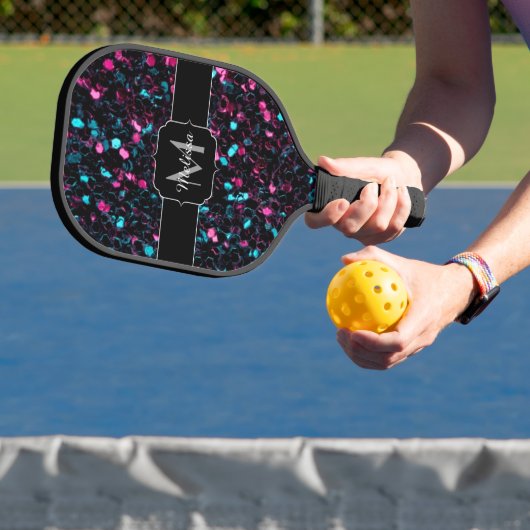Sparkly roze blauwe mozaïekglitter sparren Monogra Pickleball Paddle (Insitu)