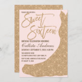 Sparkly Roze Gouden Glitter Jurk Sweet 16 Kaart (Voorkant / Achterkant)