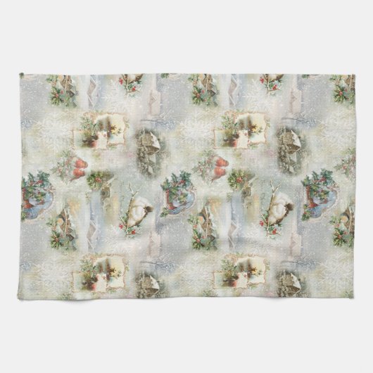 Sparkly Rustic Christmas Winter Scenes Collage Theedoek (Horizontaal)