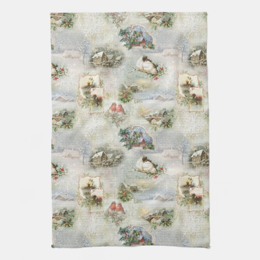 Sparkly Rustic Christmas Winter Scenes Collage Theedoek (Verticaal)