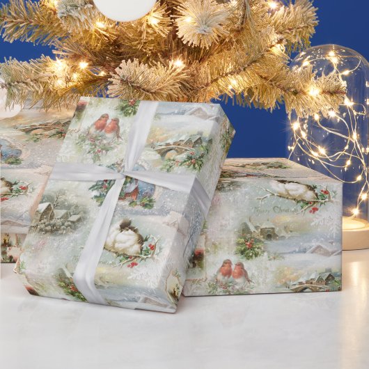 Sparkly Rustic Kerstwinter Scenes Collage Cadeaupapier (Feestdagen)