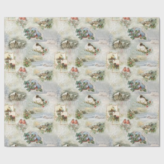 Sparkly Rustic Kerstwinter Scenes Collage Cadeaupapier (Vlak)