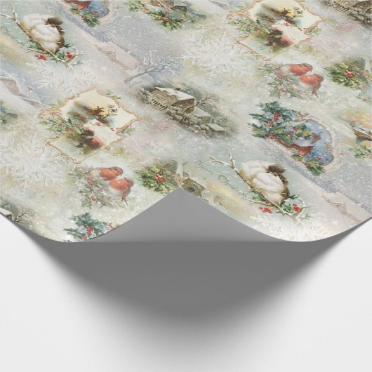 Sparkly Rustic Kerstwinter Scenes Collage Cadeaupapier (Hoek)