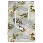 Sparkly Rustic Kerstwinter Scenes Collage Medium Cadeauzakje (Achterkant)