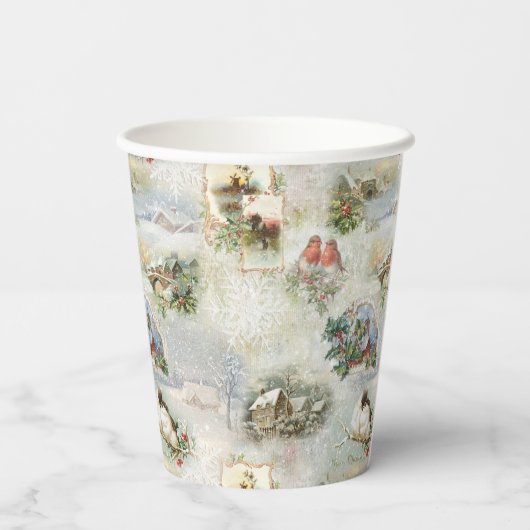 Sparkly Rustic Kerstwinter Scenes Collage Papieren Bekers (Achterkant)