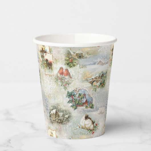 Sparkly Rustic Kerstwinter Scenes Collage Papieren Bekers (Links)