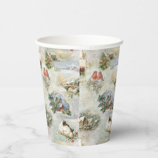 Sparkly Rustic Kerstwinter Scenes Collage Papieren Bekers (Rechts)