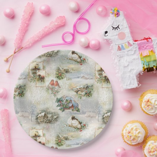 Sparkly Rustic Kerstwinter Scenes Collage Papieren Bordje (Feest)