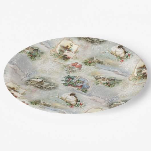 Sparkly Rustic Kerstwinter Scenes Collage Papieren Bordje (Gekanteld)