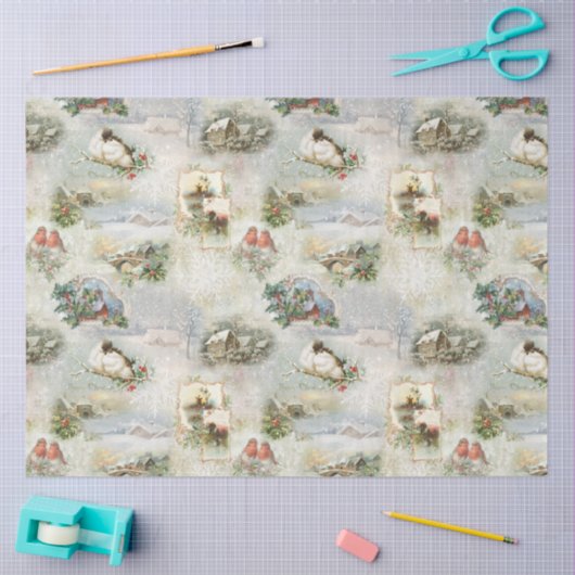 Sparkly Rustic Kerstwinter Scenes Collage Tissuepapier (Craft)