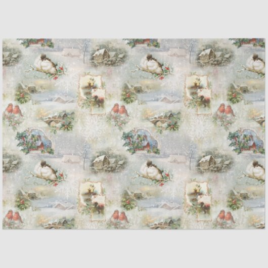 Sparkly Rustic Kerstwinter Scenes Collage Tissuepapier (Voorkant)