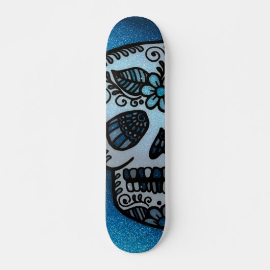 Sparkly Sapphire Glitter Sugar Skull Tattoo Design Persoonlijk Skateboard (Voorkant)