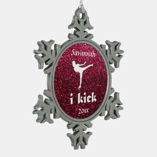 Sparkly Shimmering fuchsia 'i trap' op maat Tin Sneeuwvlok Ornament (Links)