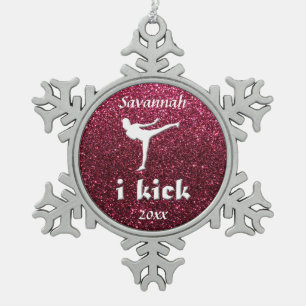 Sparkly Shimmering fuchsia 'i trap' op maat Tin Sneeuwvlok Ornament