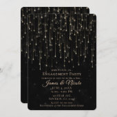 Sparkly Shooting Stars Black Chic Engagement Party Kaart (Voorkant / Achterkant)
