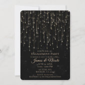 Sparkly Shooting Stars Black Chic Engagement Party Kaart (Voorkant)