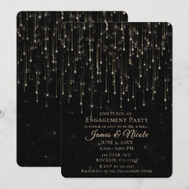Sparkly Shooting Stars Black Chic Engagement Party Kaart