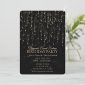 Sparkly Shooting Stars Black Chic Sweet 16 Kaart (Staand voorkant)