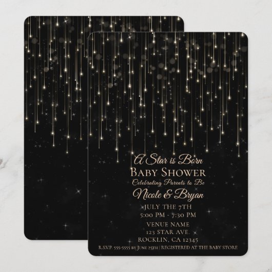 Sparkly Shooting Stars Een ster is geboren Baby sh Kaart (Voorkant / Achterkant)