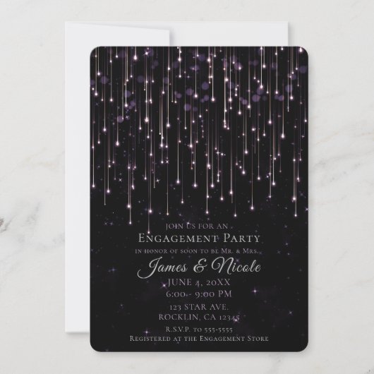 Sparkly Shooting Stars Paarse Engagement Party Inv Kaart (Voorkant)