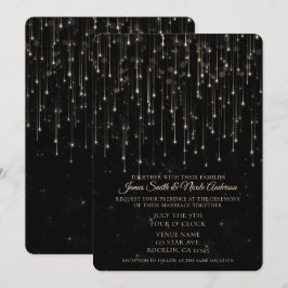 Sparkly Shooting Stars Zwart Chic Modern Huwelijk Kaart