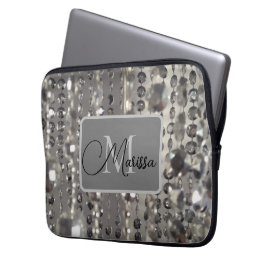 Sparkly Silver Beads Monogram Laptop Sleeve